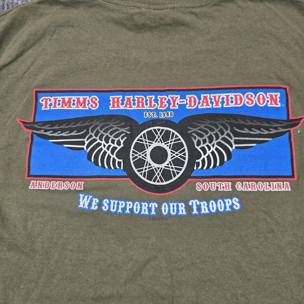 Harley-Davidson Shirt Mens XL Green Flag‎ We Support Our Troops Timms SC